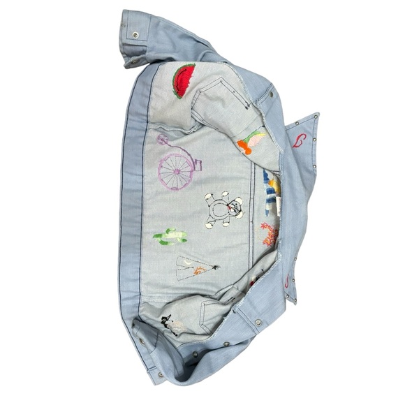 Billy The Kid Embroidered Jean Jacket Youth Size L Snap Closure Western Studded - Picture 14 of 16